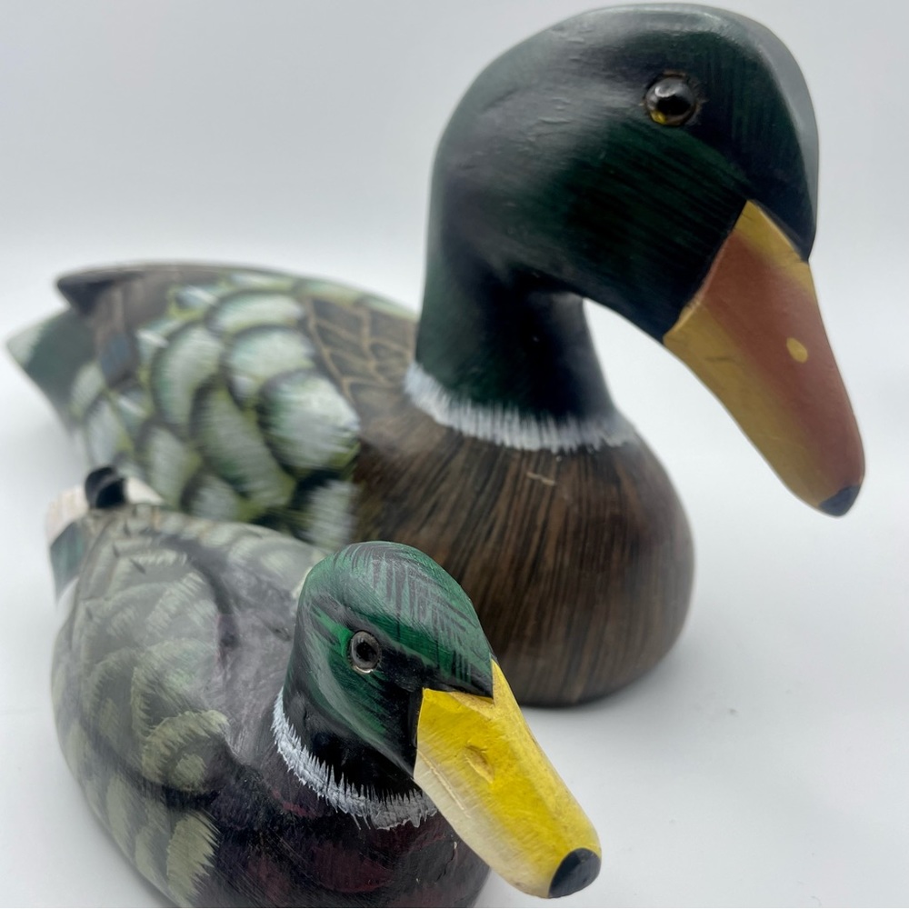Vintage wood duck decoys. Hand carved, and hand painted. Home decor accents.
